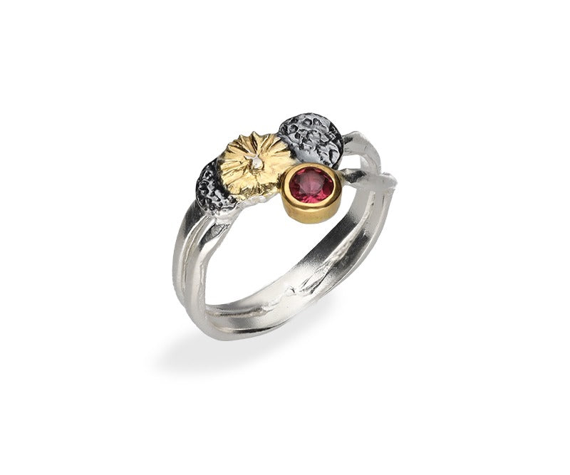 Ring Silber vergoldet und geschwärzt mit Turmalin Gr. 56