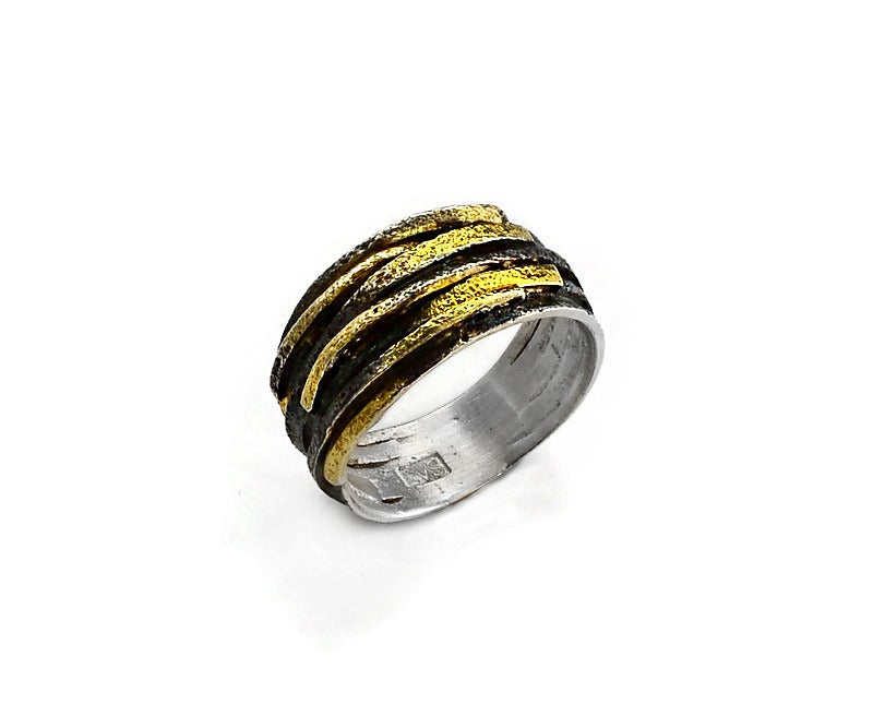 Ring Silber geschwärzt und vergoldet Gr. 59