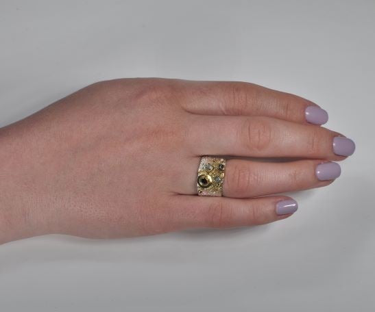 Ring Silber und vergoldet mit Rohdiamanten