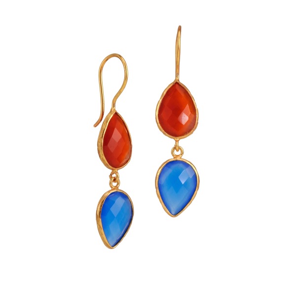 Ohrring aus Messing, vergoldet, orange/blaue Onyxe