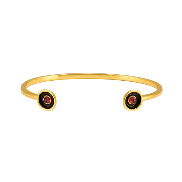 Armreif aus Messing, vergoldet, Emaille, roter Quartz