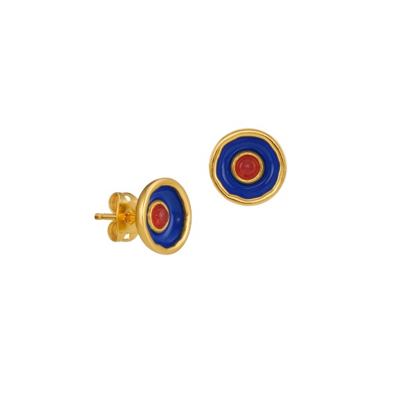 Ohrring Messing vergoldet Emaille Quartz blau rot