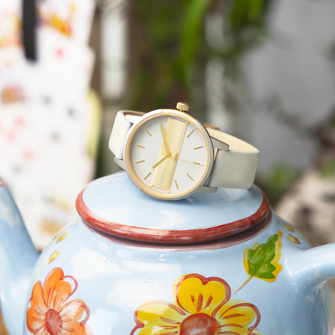 OOZOO Timepieces - C11152 - Damen - Leder-Armband - Hellgrau Gold