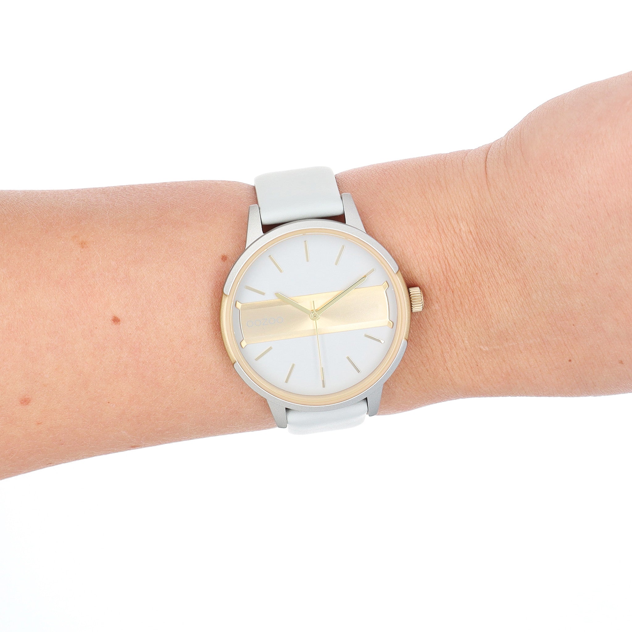 OOZOO Timepieces - C11152 - Damen - Leder-Armband - Hellgrau Gold