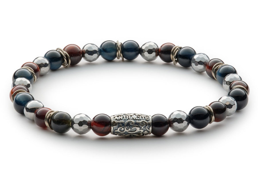 Bellini - Cocktail Armband 6 mm Kugeln - 925er Silber Tigerauge rot und blau, Hä