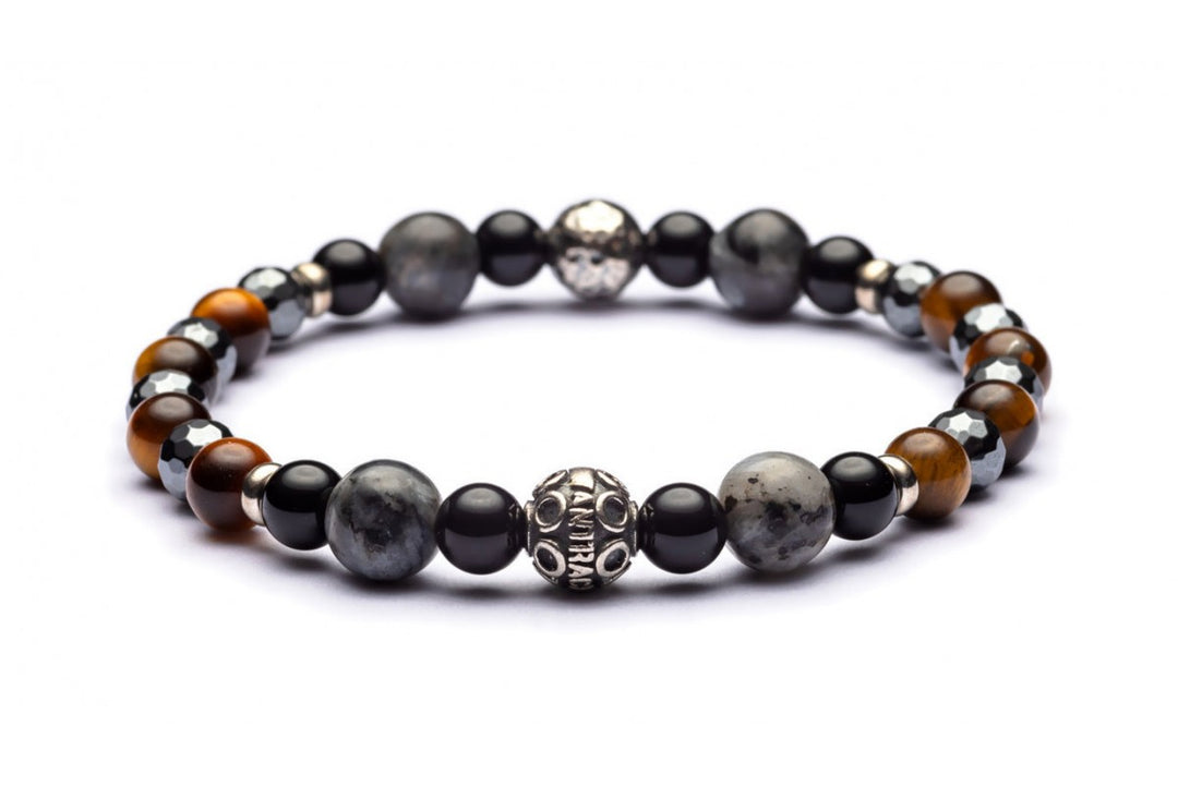 Cuba - Classic Armband 8 mm Kugeln - 925er Silber Tigerauge, Onyx, Labradorit