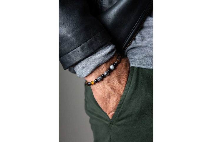 Cuba - Classic Armband 8 mm Kugeln - 925er Silber Tigerauge, Onyx, Labradorit