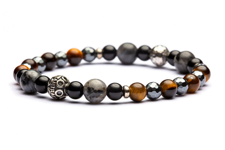 Cuba - Classic Armband 8 mm Kugeln - 925er Silber Tigerauge, Onyx, Labradorit