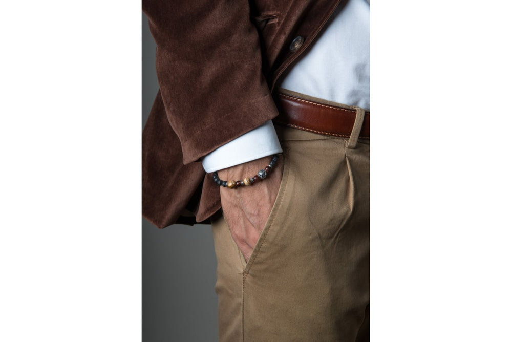 Gordon - Classic Armband 6 8 mm Kugeln - 925er Silber Tigerauge gemischt, Paesin