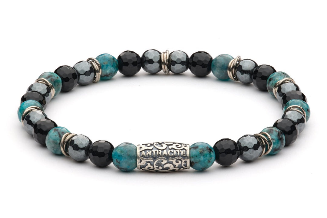 Hugo - Cocktail Armband 6 mm Kugeln - 925er Silber Onyx, Hämatit, blauer Labrado
