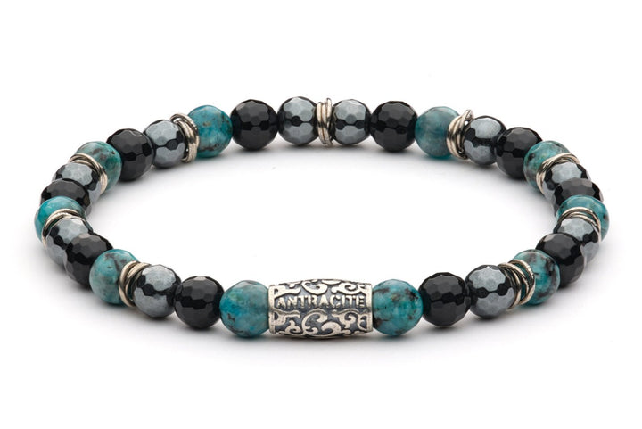 Hugo - Cocktail Armband 6 mm Kugeln - 925er Silber Onyx, Hämatit, blauer Labrado