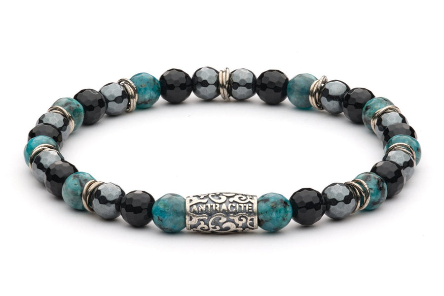 Hugo - Cocktail Armband 6 mm Kugeln - 925er Silber Onyx, Hämatit, blauer Labrado