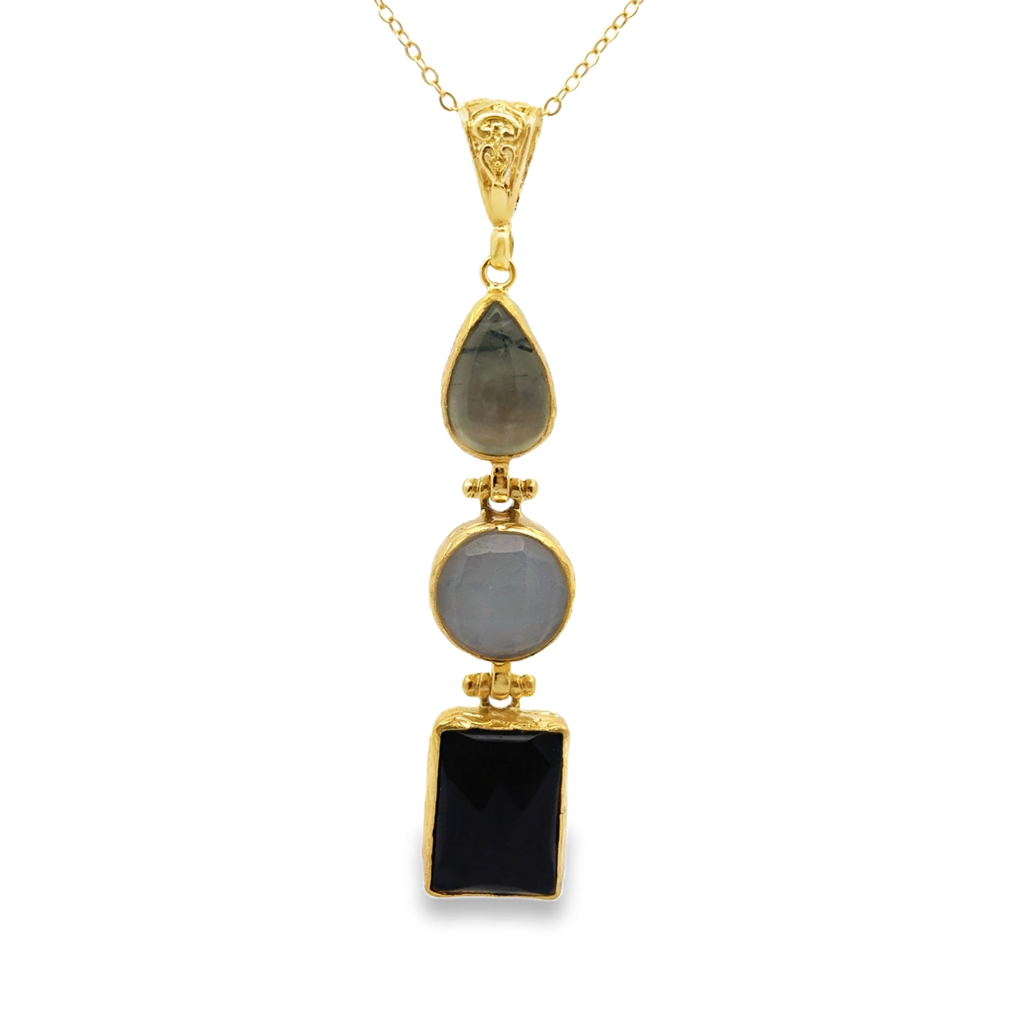 Kette Chalcedon, Rutilquarz und Onyx