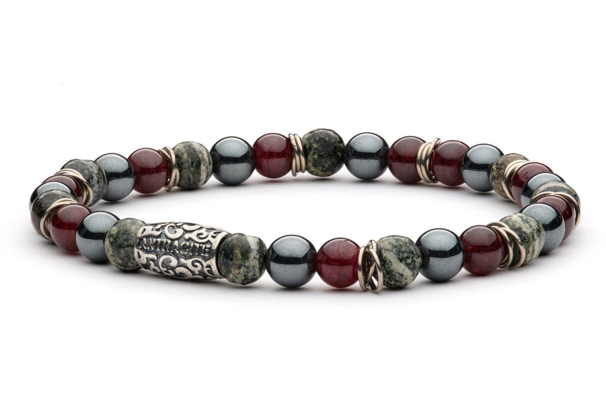 Mai Tai - Cocktail Armband 6 mm Kugeln - 925er Silber Hämatit, Serpentin, Granat