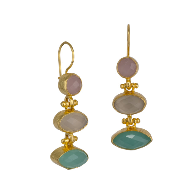 Ohrring Messing vergoldet Aquachalcedon, Chalcedon, Rosenquarz