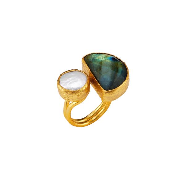 Ring Labradorit und Suesswasserperle