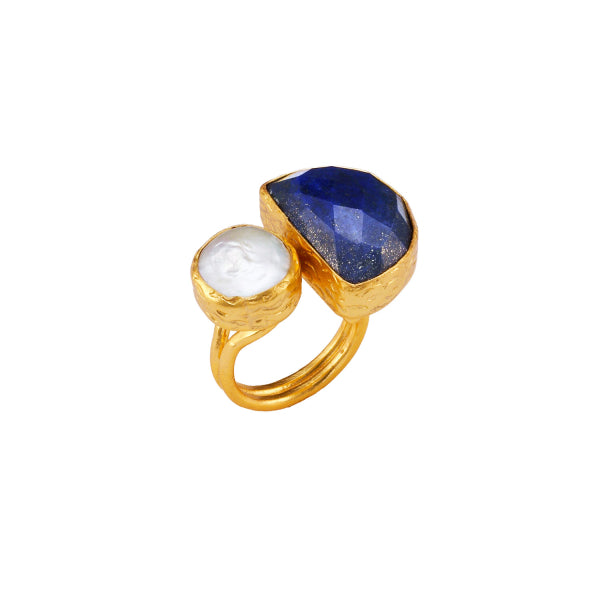 Ring Lapislazuli und Suesswasserperle