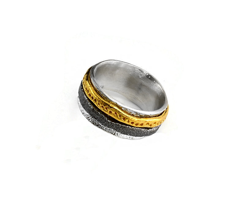 Ring Silber, vergoldet und geschwärzt