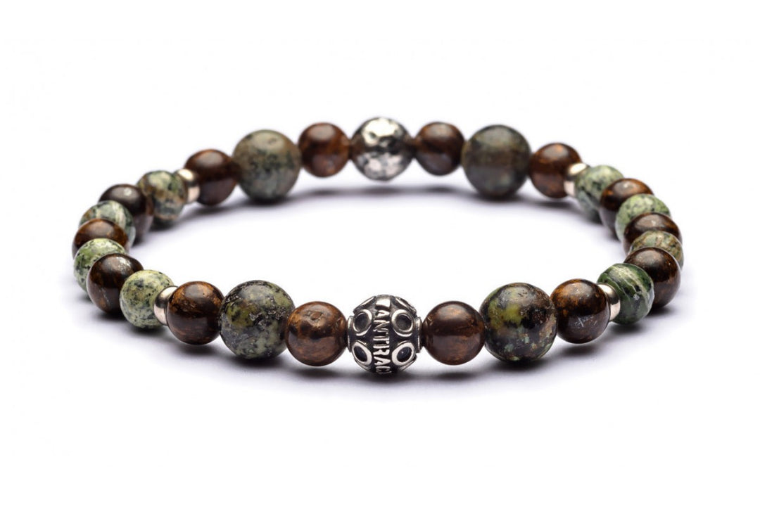 Sandokan - Classic Armband 6/8 mm Kugeln - 925er Silber Bronzit, Serpentin