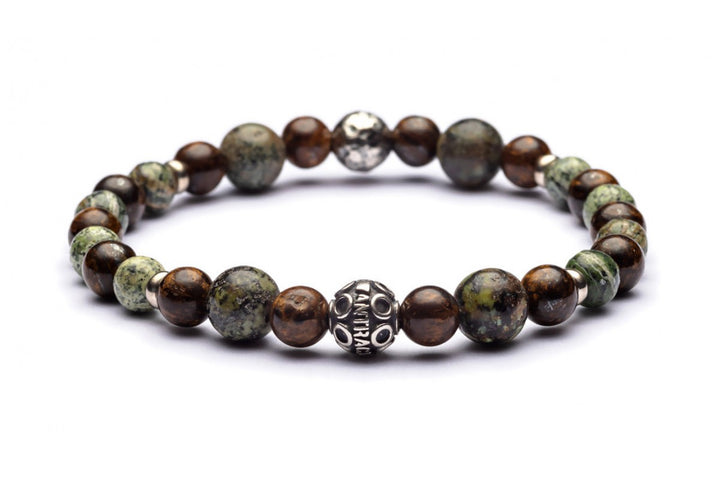 Sandokan - Classic Armband 6/8 mm Kugeln - 925er Silber Bronzit, Serpentin