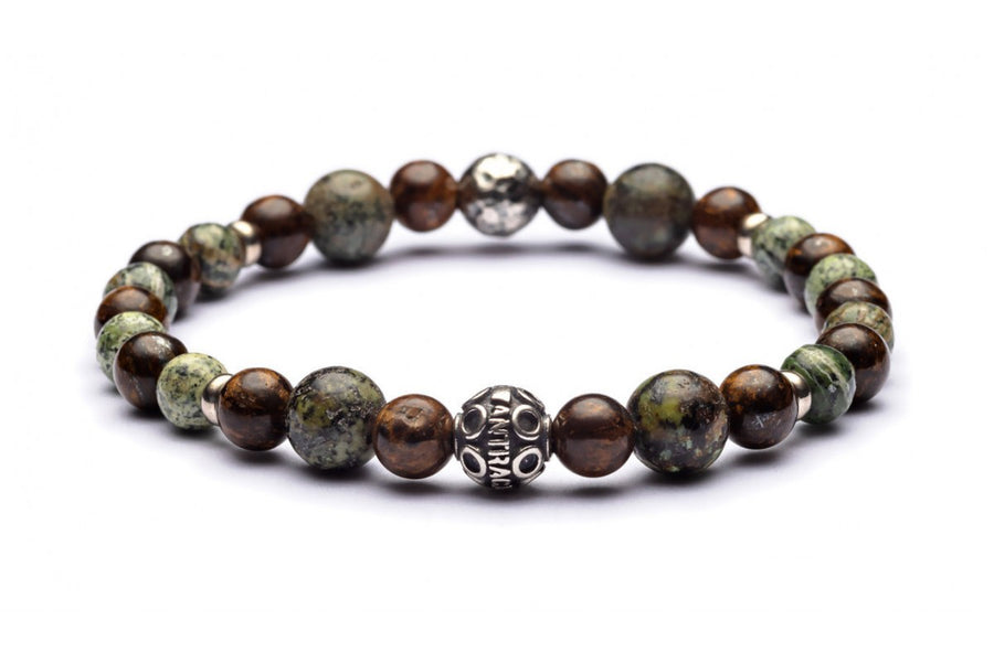 Sandokan - Classic Armband 6/8 mm Kugeln - 925er Silber Bronzit, Serpentin