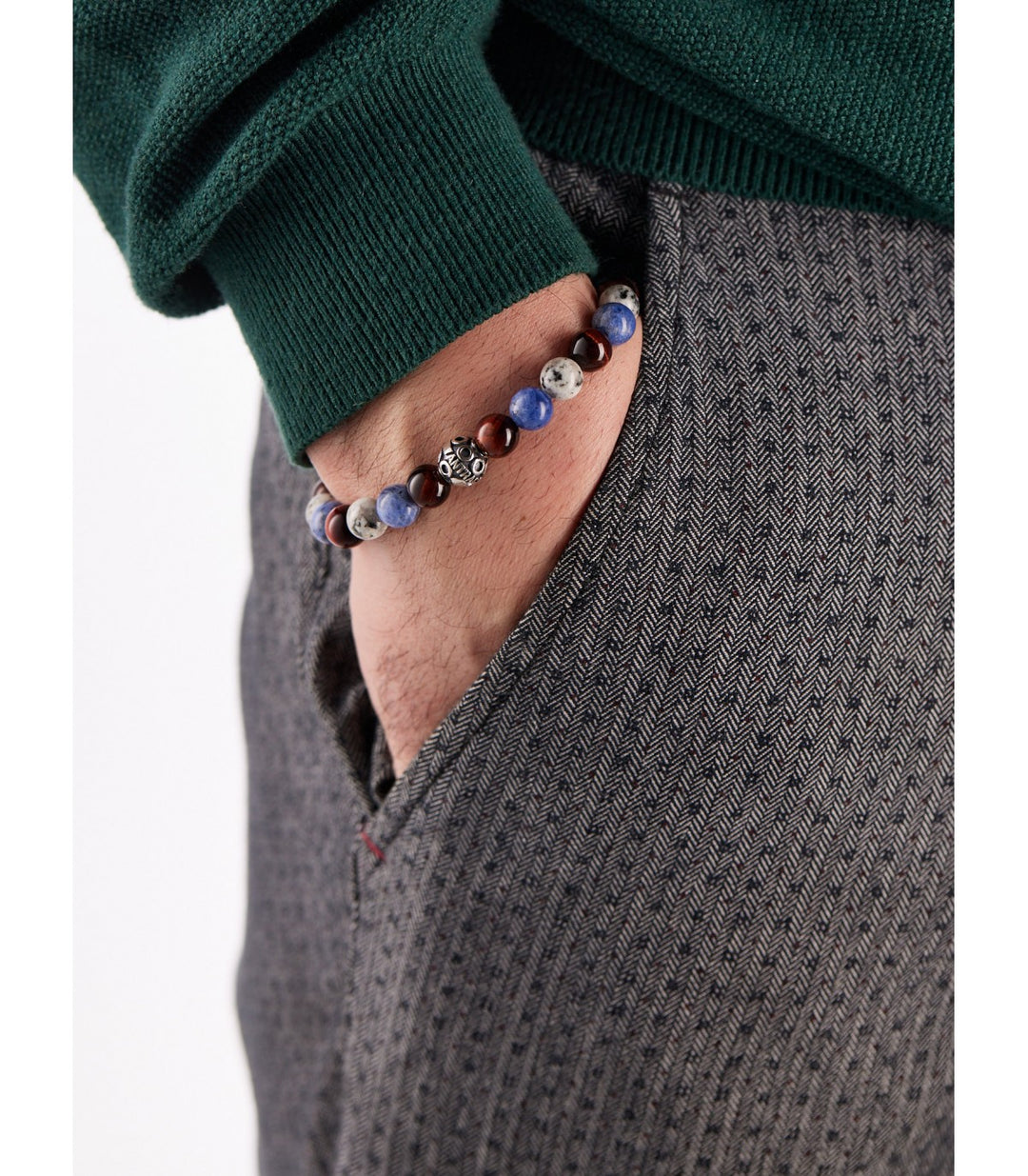 Scorpio - Big Armband 8 mm Kugeln - 925er Silber weisser Labradorit, Sodalit, ro