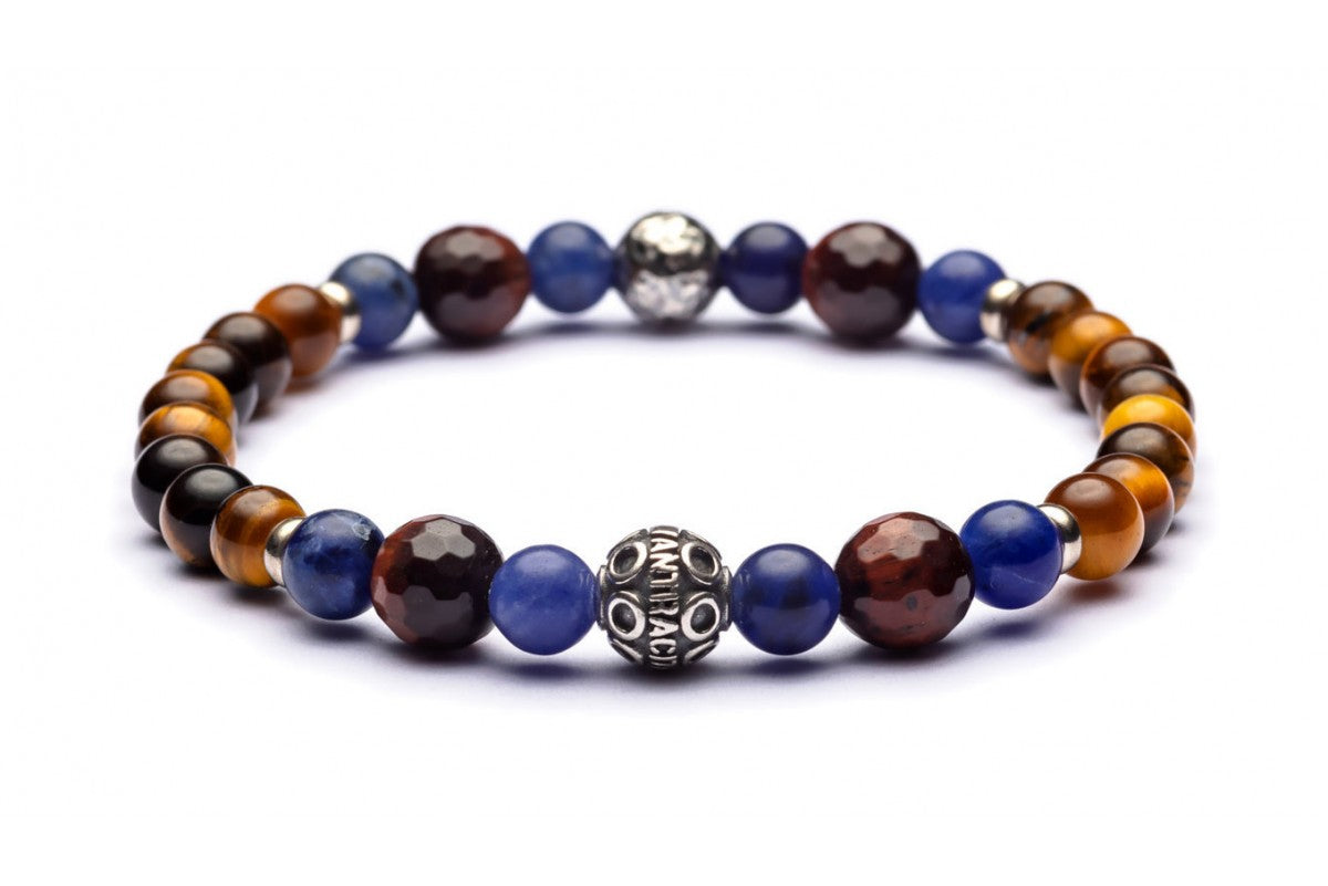Tenerife - Classic Armband 8 mm Kugeln - 925er Silber Tigerauge braun und rot, S