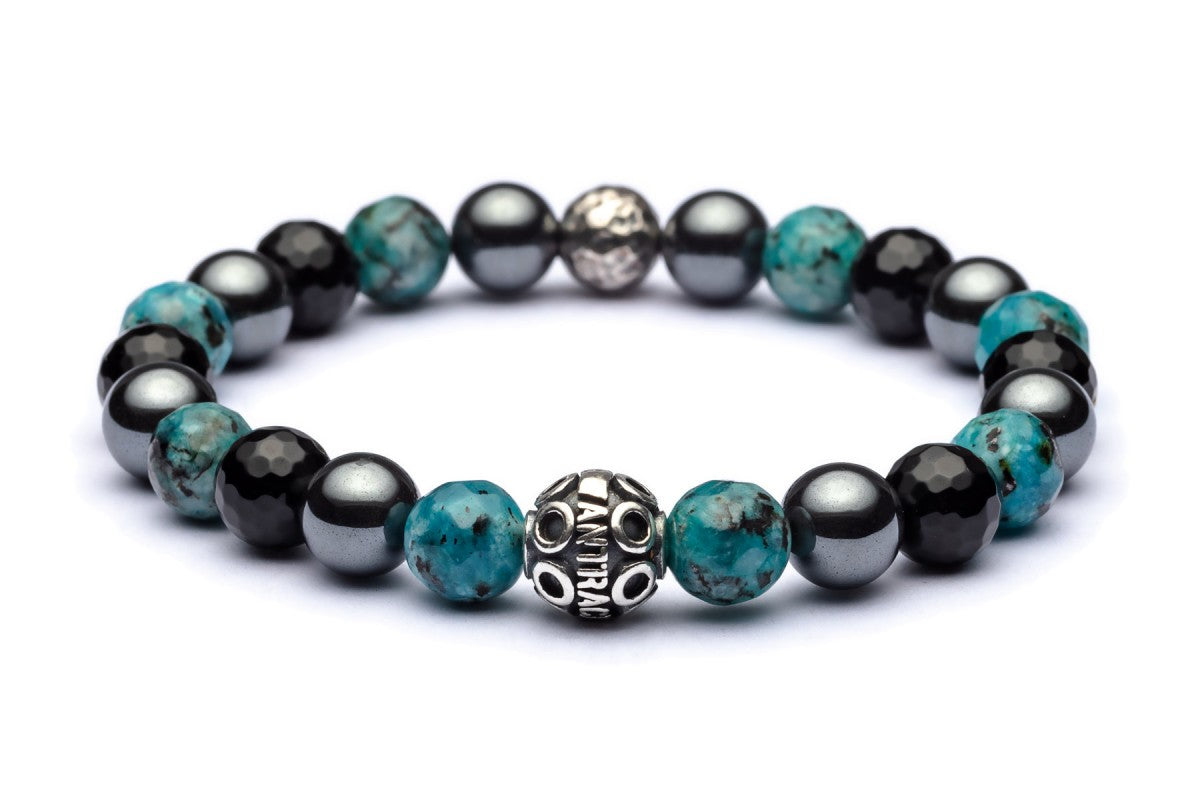 Titano - Big Armband 8 mm Kugeln - 925er Silber Labradorit, Tuerkis, Onyx, Hämat