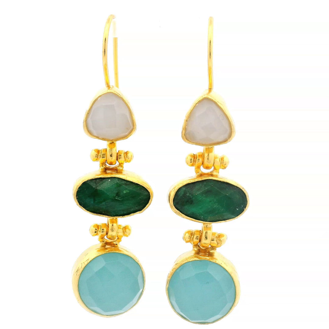 Ohrring aus Messing, vergoldet, Aquachalcedon, Chalcedon, Smaragdquarz
