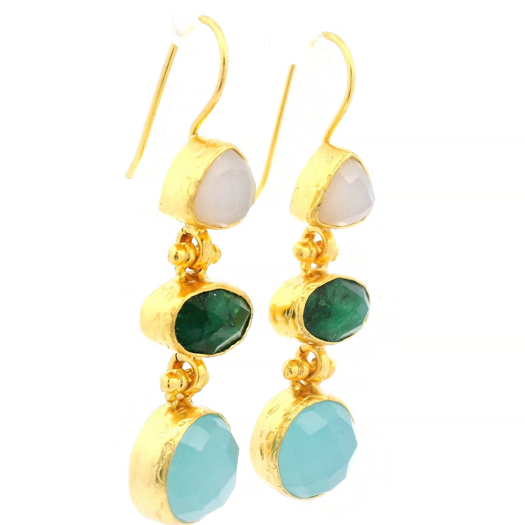 Ohrring aus Messing, vergoldet, Aquachalcedon, Chalcedon, Smaragdquarz