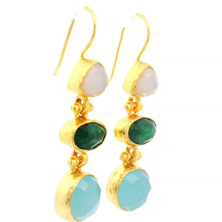 Ohrring aus Messing, vergoldet, Aquachalcedon, Chalcedon, Smaragdquarz