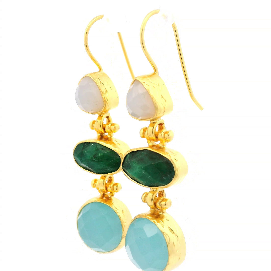 Ohrring aus Messing, vergoldet, Aquachalcedon, Chalcedon, Smaragdquarz
