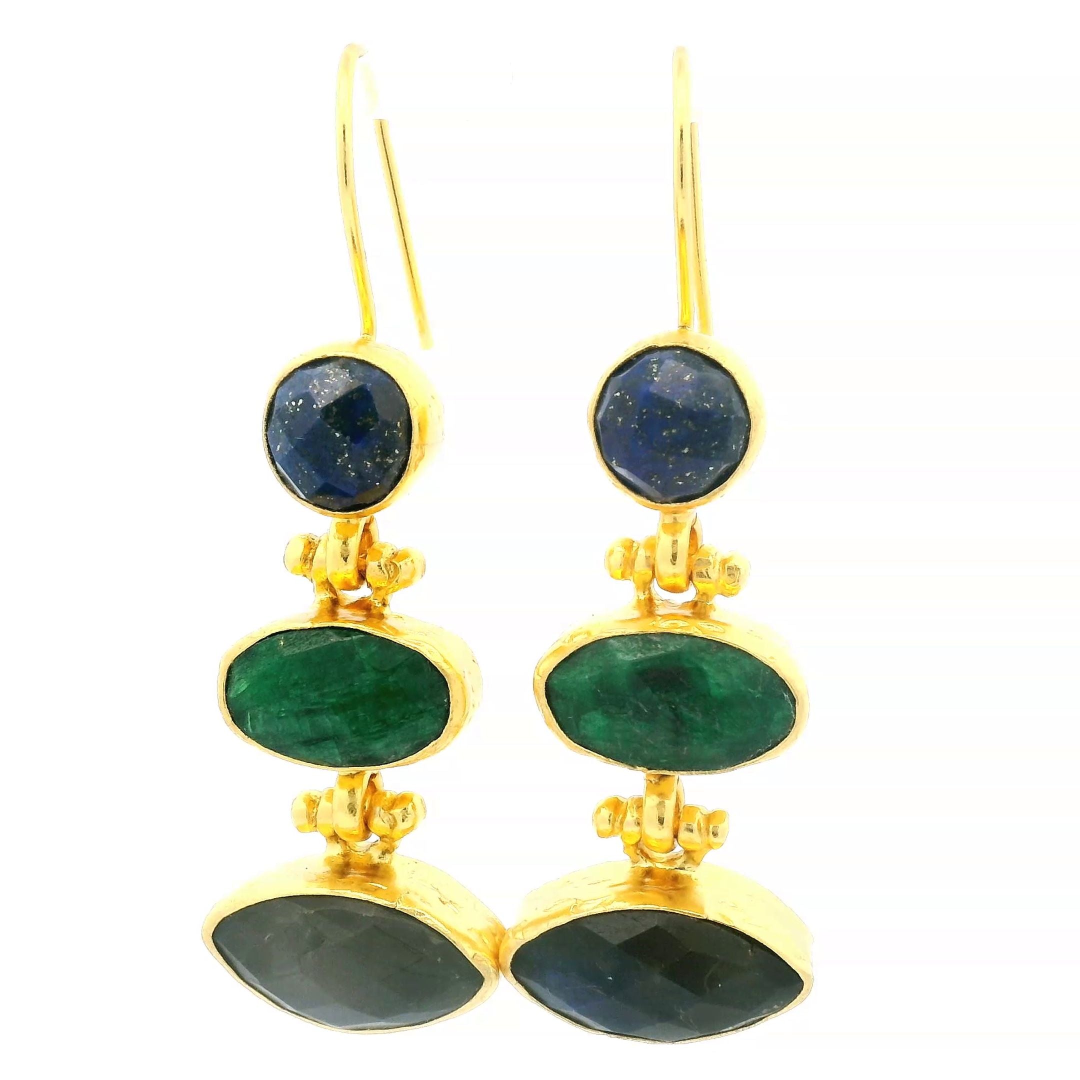 Ohrring aus Messing vergoldet, Labradorit, Smaragdquarz und Lapislazuli