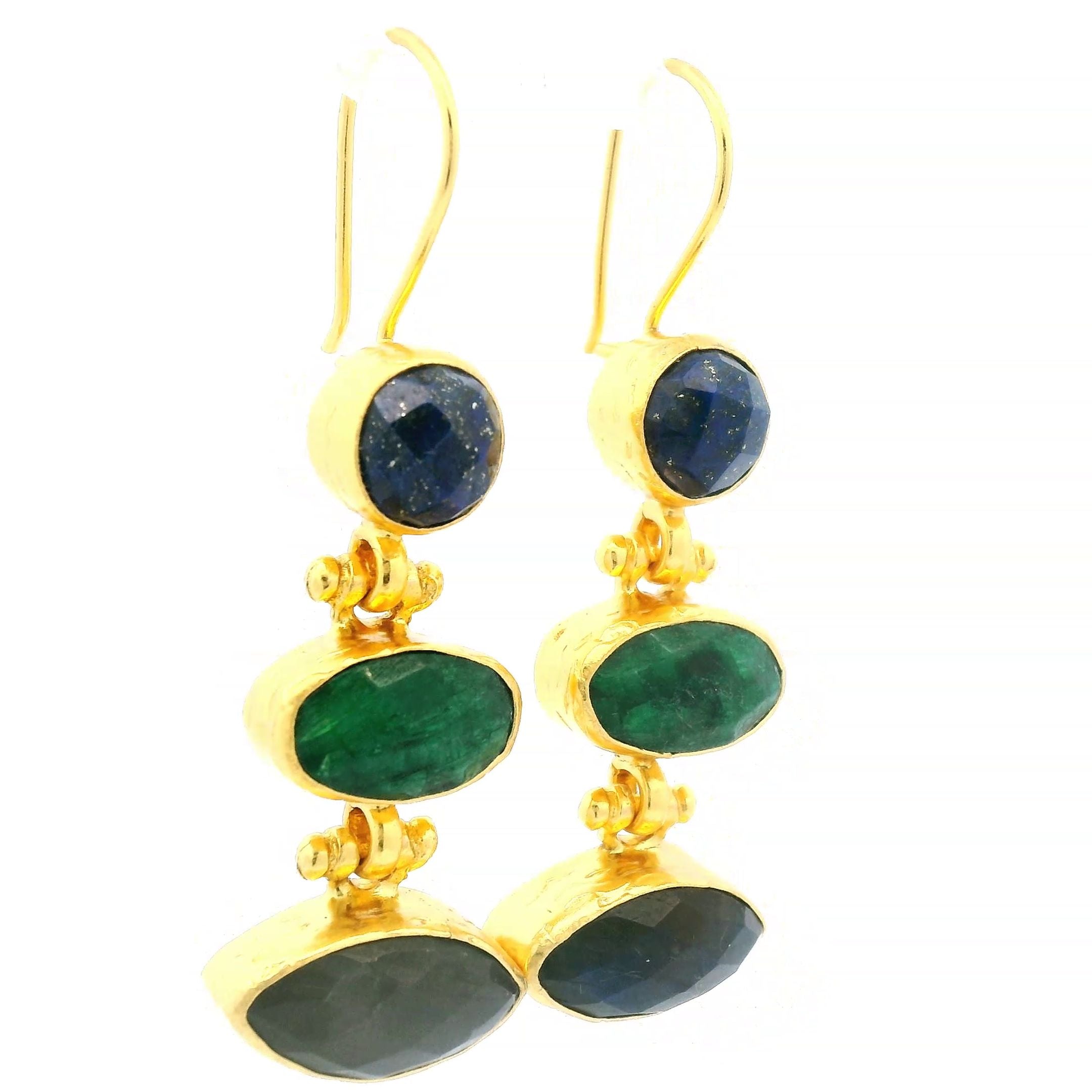 Ohrring aus Messing vergoldet, Labradorit, Smaragdquarz und Lapislazuli