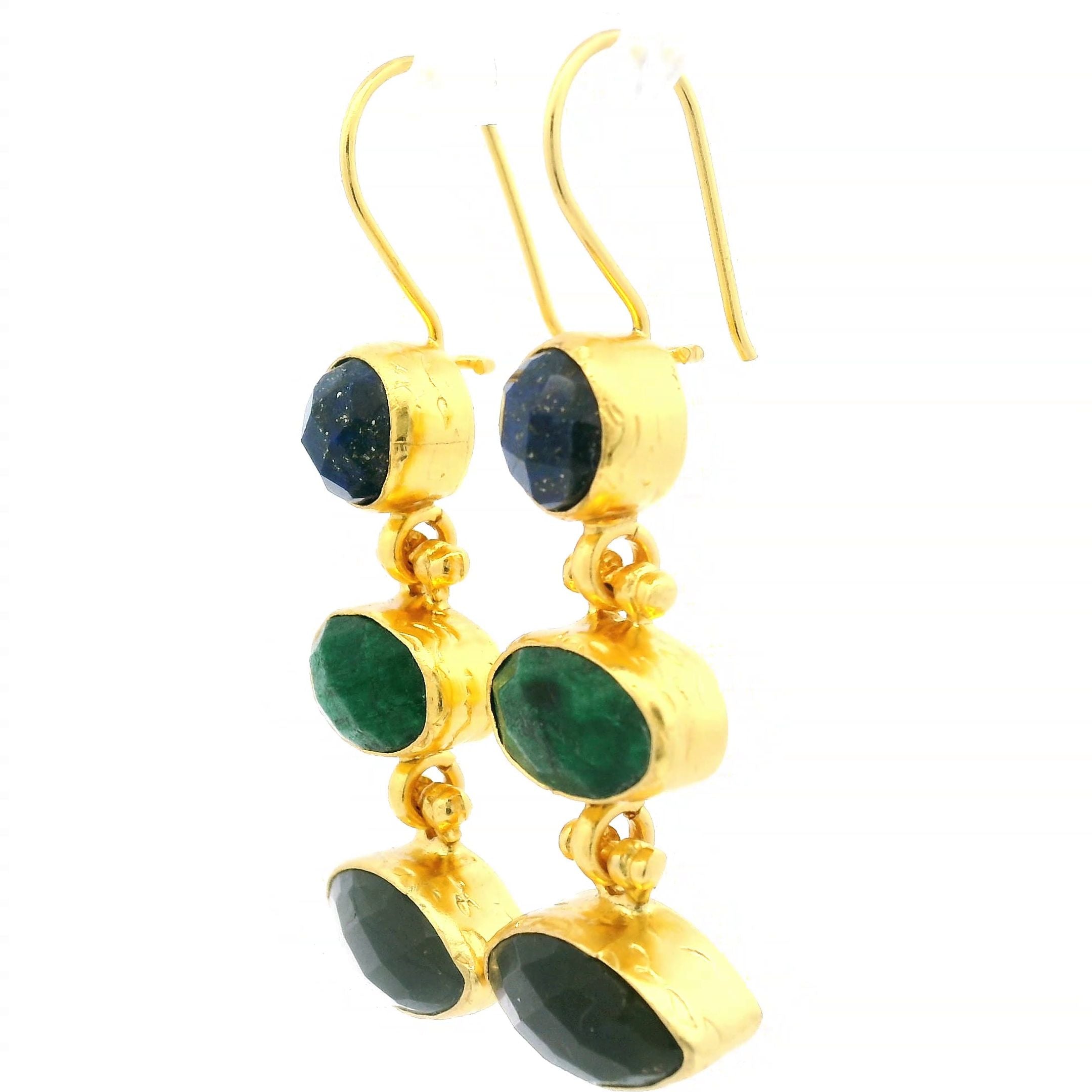 Ohrring aus Messing vergoldet, Labradorit, Smaragdquarz und Lapislazuli