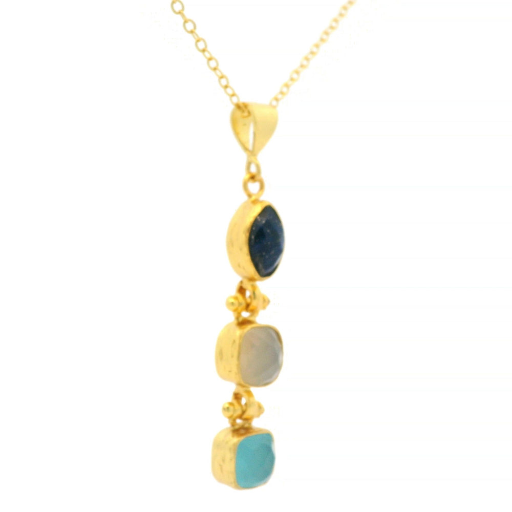 Kette Messing vergoldet, Barockperle, Onyx, Chalcedon