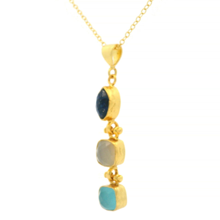 Kette Messing vergoldet, Barockperle, Onyx, Chalcedon