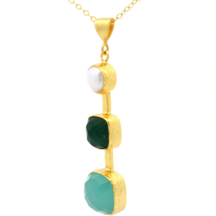 Kette Messing vergoldet, Rubin, Amethyst und  Rosenquarz