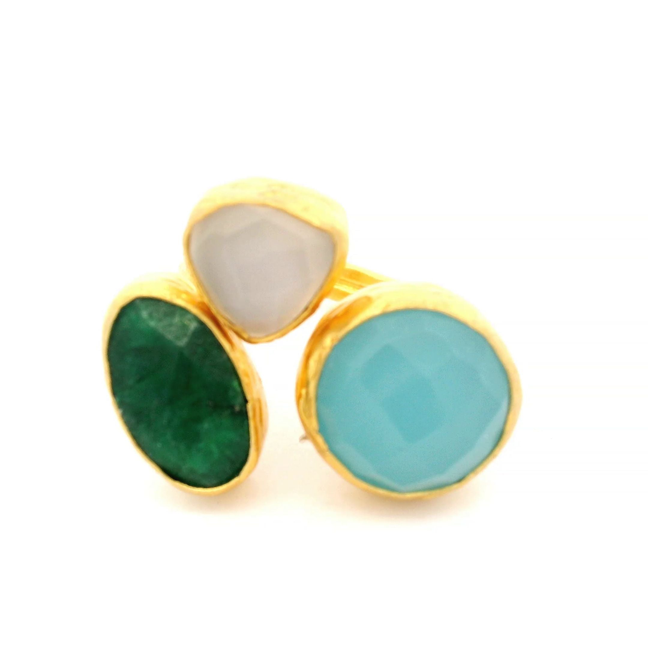 Ring Messing vergoldet, Aquachalcedon, Chalcedon, Smaragd