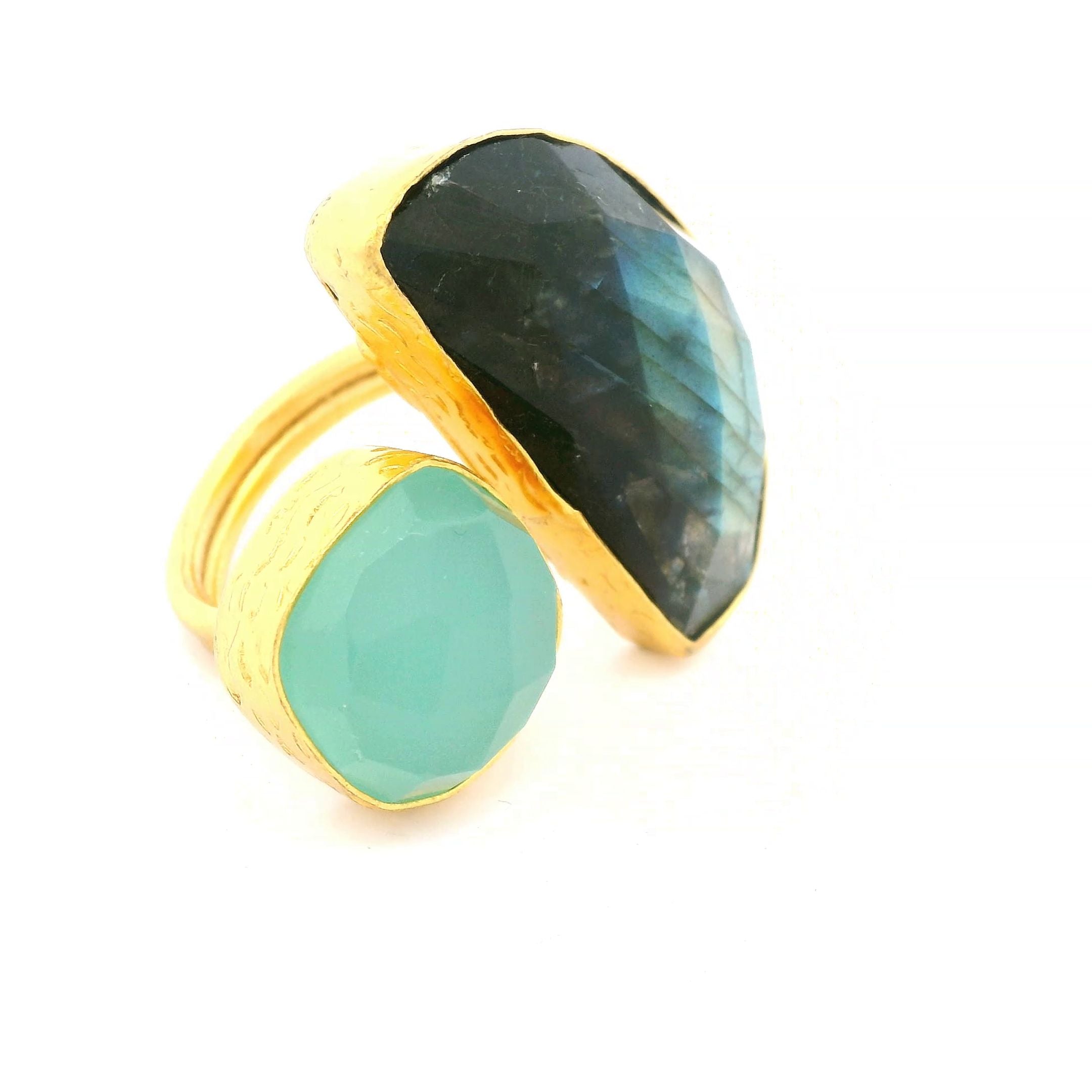 Ring Labradorit und Aquachalcedon