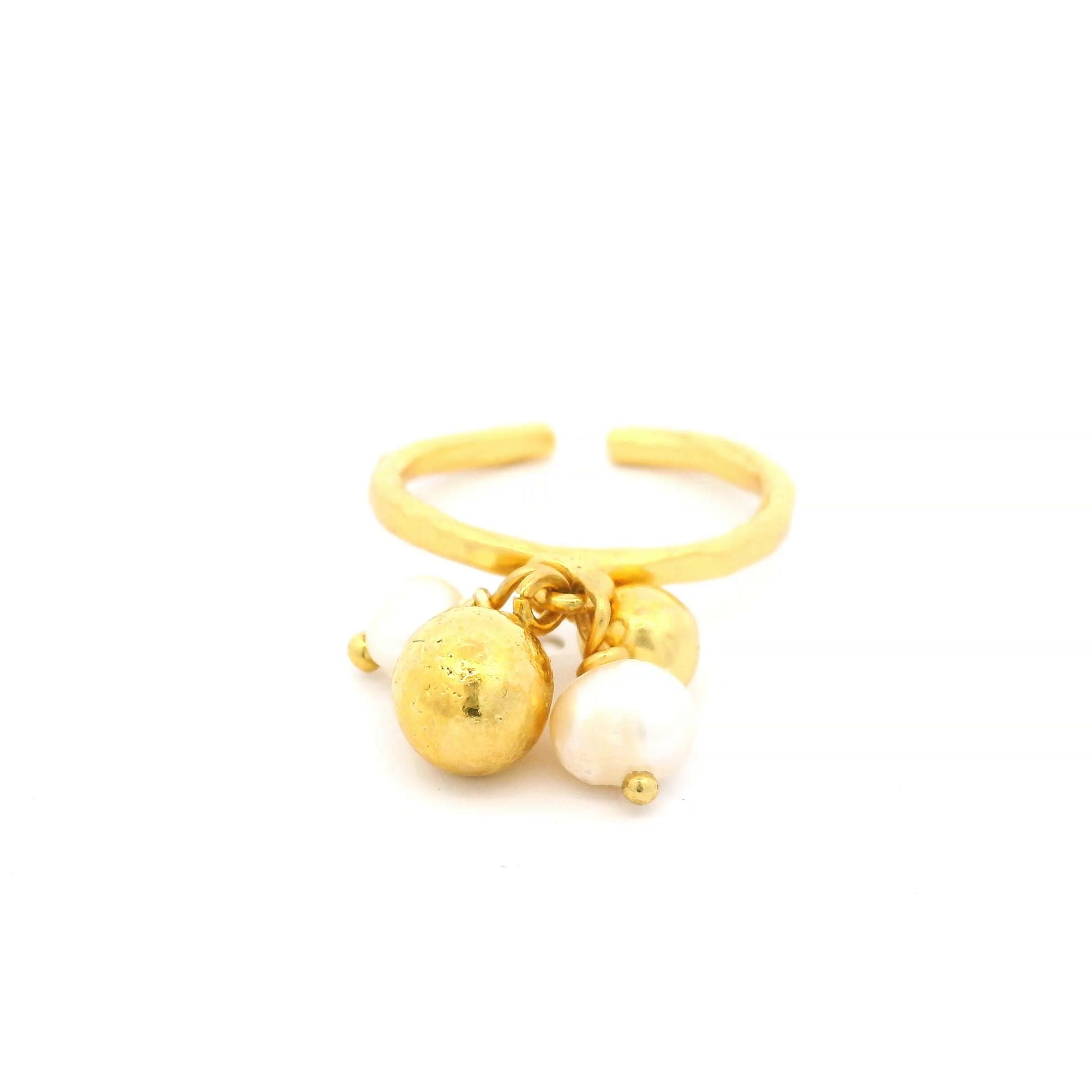 Ring Messing vergoldet und mehreren Mini Barockperlen