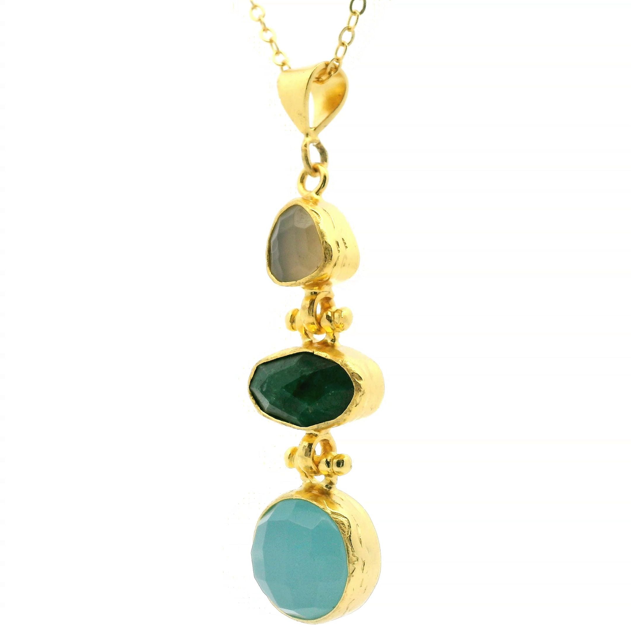 Kette Messing vergoldet mit Aquachalcedon, Chalcedon, Smaragd