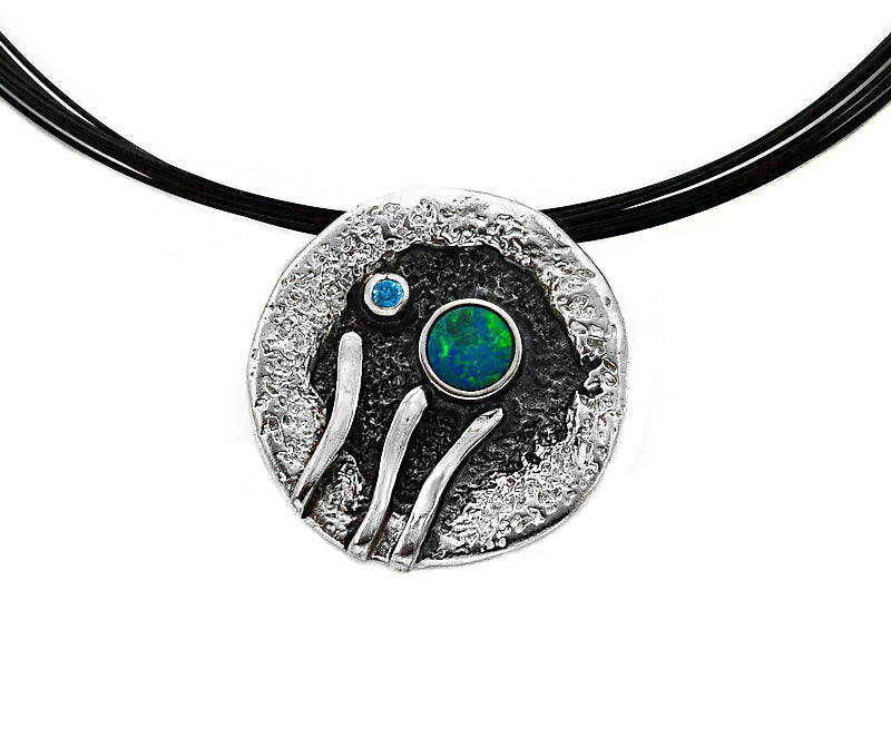 Silber Anhänger mit Opal und Sky Topas