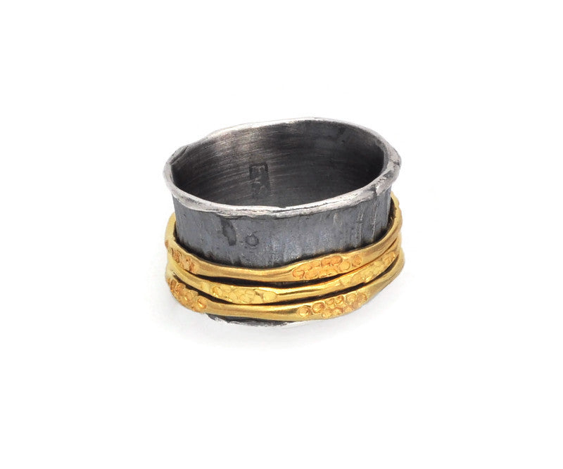 Ring Silber geschwärzt und vergoldet, Gr. 57