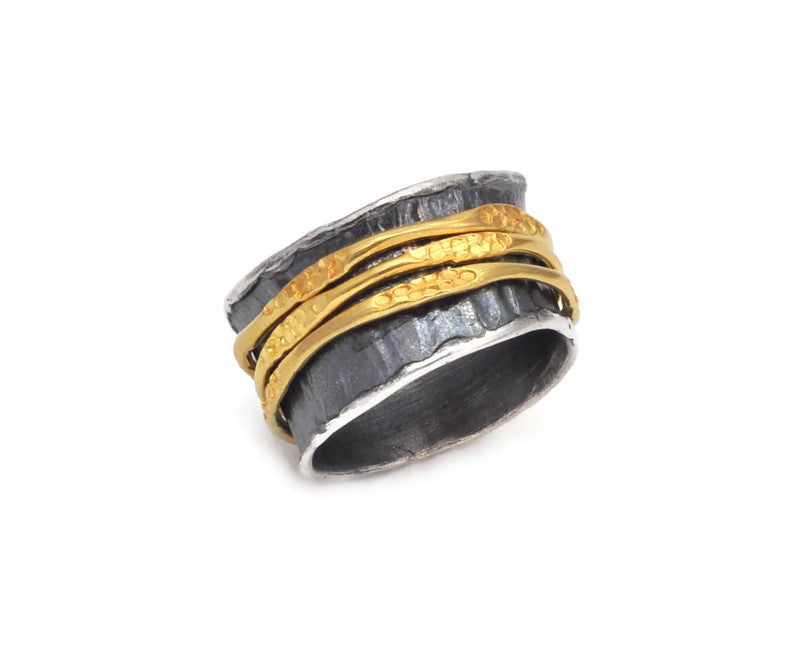 Ring Silber geschwärzt und vergoldet, Gr. 57