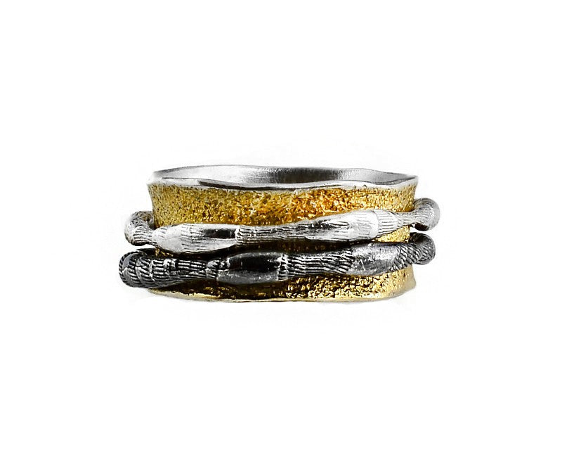 Ring Silber vergoldet und geschwärzt, Gr. 59