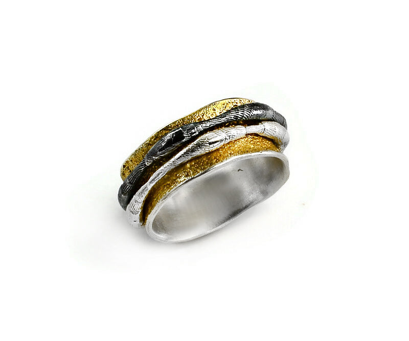 Ring Silber vergoldet und geschwärzt, Gr. 59