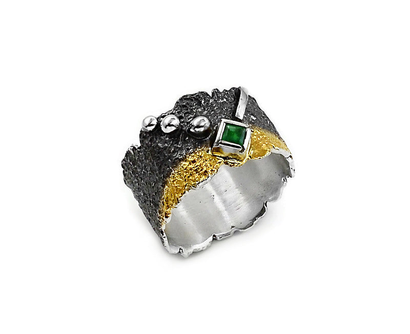 Ring Silber vergoldet mit Smaragd, Gr. 58