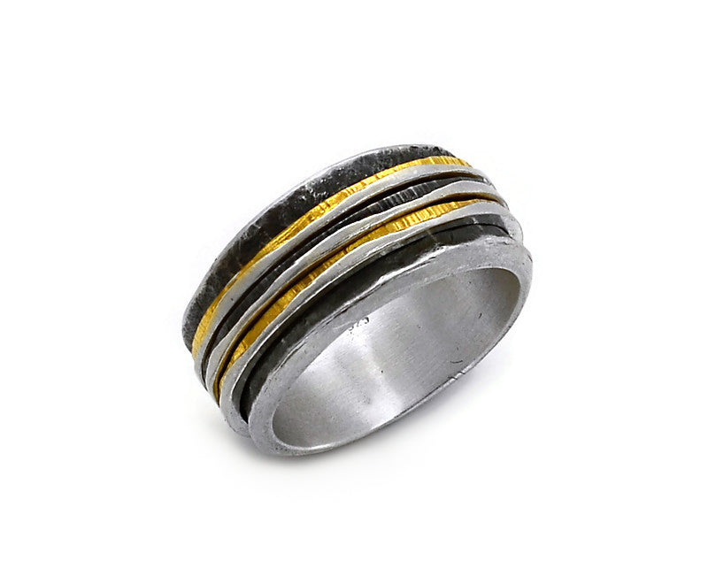 Silber geschwärzter und vergoldeter Ring - Gr. 58