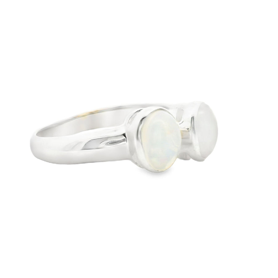 Opal rekonstruiert, Silber Ring mit zwei Steinen
